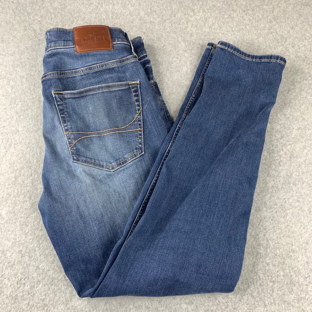 Hollister Skinny Jeans Mens 33x32 Blue Distressed Medium Wash Denim